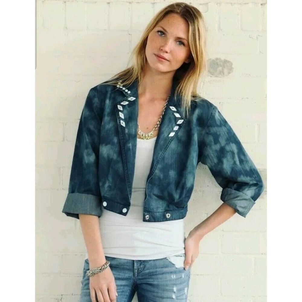 We The Free Free People Studded Beaded Tencel Chambray Denim Jacket S